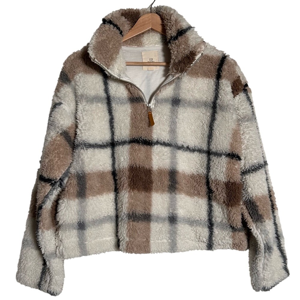 Thread & Supply Plaid Quarter-Zip Soft Sherpa Pullover Size XS